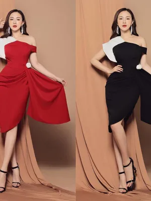 Đầm ôm body dự tiệc lệch vai đính bông