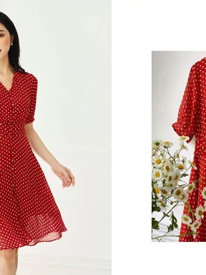 Váy đầm hoa xoè tay phồng đính nút