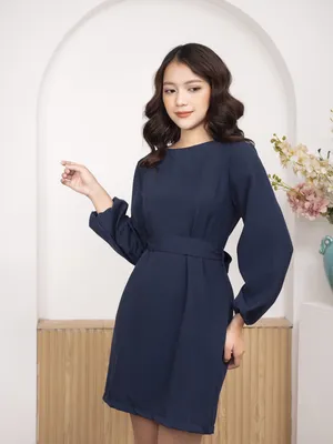 Đầm suông tay dài kèm dây nơ