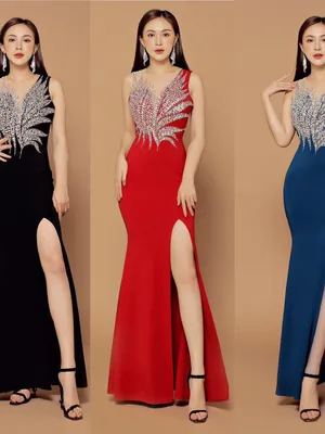 Đầm dạ hội sát nách kết ngọc phần ngực