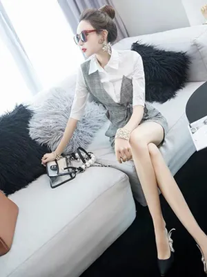 Set bộ quần short áo sơ mi phối ghi lê cá tính