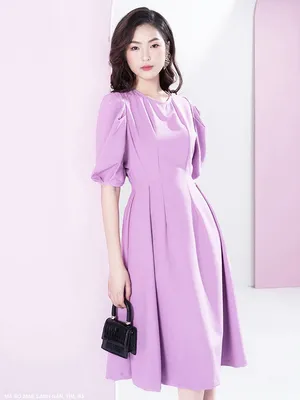 Đầm xếp ly màu tím tay ngắn dún dịu dàng