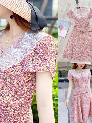 Đầm tiểu thư hoa nhí tay con cổ phối ren
