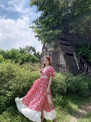 Đầm maxi tay cánh tiên viền trắng xinh xắn
