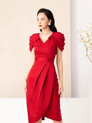 Đầm dự tiệc lai chéo tay xếp ly sang trọng