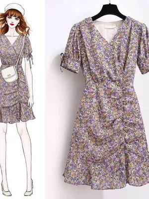 Đầm hoa tiểu thư tay con đuôi cá