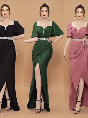 Đầm dạ hội tay cánh tiên cổ vuông xẻ tà sang trọng (không kèm belt)