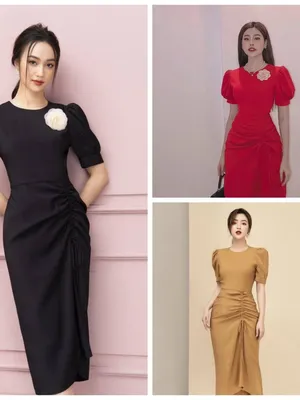 Đầm ôm body dự tiệc đính hoa rút nhung