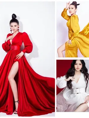 Đầm dạ hội thiết kế cao cấp tay dài cổ V sâu đẳng cấp