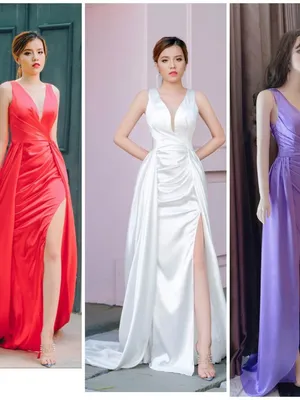 Đầm dạ hội thiết kế cổ V xẻ tà sát nách trẻ trung