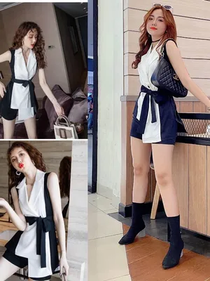 Set bộ đồ Vest ngắn phối màu phụ nữ khí chất sang chảnh