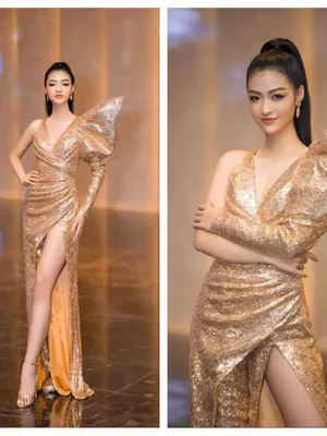 Đầm dạ hội cách điệu tay phồng nhọn tay dây sang chảnh