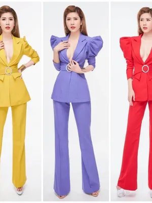 Vest nữ doanh nhân vai áo nhọn quần suông phong cách