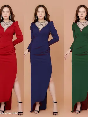 Đầm dạ hội kín đáo đính pha Lê hình thôi trang nhã