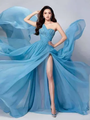 Đầm dạ hội cao cấp cúp ngực chéo vai đính đá sang trọng
