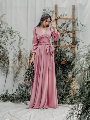 Đầm dạ hội maxi cao cấp cổ V tay dài dây eo tiểu thư