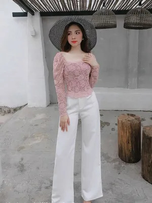Set đồ quần dài phối áo ren tay phồng