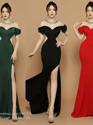Đầm dạ hội rớt vai phối lưới sang trọng