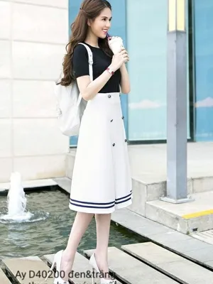 Set rời áo váy Ngọc Trinh kiểu áo tay con và chân váy chữ A dài