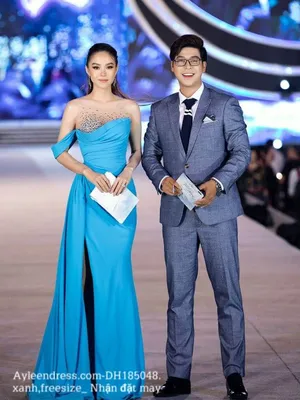 Đầm dạ hội phi đính đá màu xanh cá tính