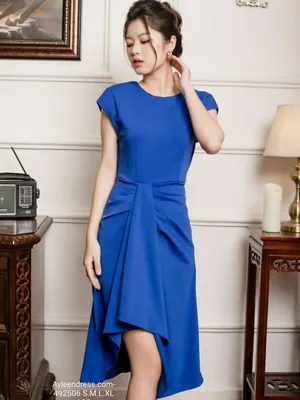 Đầm dự tiệc kiểu dơi váy xếp xanh coban và đen sang trọng