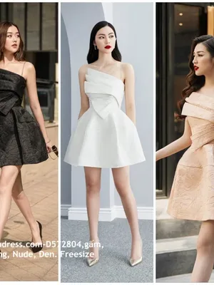 Đầm xòe trẻ trung hai dây bèo xếp ly trước ngực
