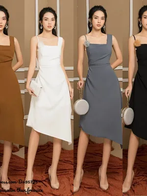 Đầm xòe kiểu 1 dây kèm hoa sang trọng