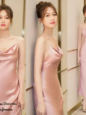 Đầm dạ hội kiểu hai dây cổ đỗ sang trọng