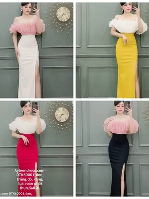 Đầm dạ hội thiết kế bèo tay phối màu trẻ trung