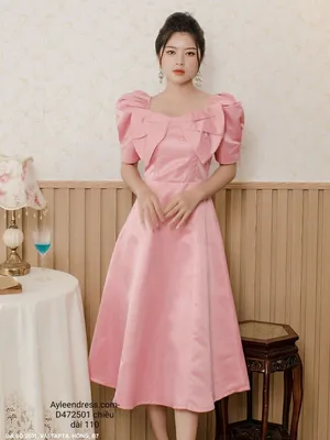 Đầm xòe tay ngắn phồng nơ lớn trước ngực sang trọng