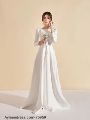 Đầm dạ hội kiểu tay dài cổ thuyền phối nút