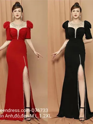 Đầm dạ hội kết pha Lê cổ vuông