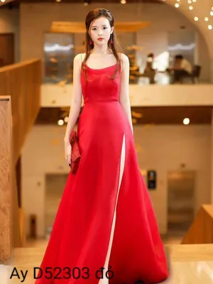 Đầm dạ hội kiểu hai dây xòe xẻ tà