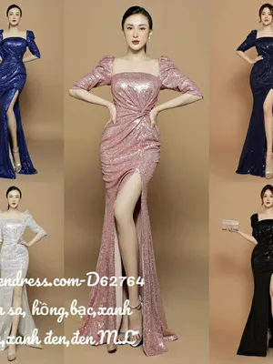 Đầm dạ hội kim sa xoắn eo tay lỡ