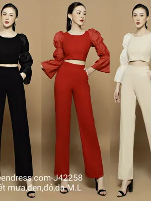 Set crop top quần ống suông