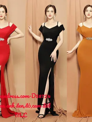 Đầm dạ hội ôm body trễ vai hai dây cách điệu