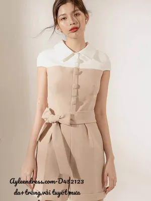 Jumsuit ngắn kiểu tay con phối trắng cột dây eo
