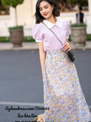 Set áo phối chân váy voan tím xinh xắn