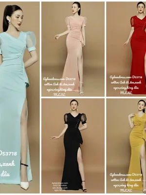 Đầm dạ hội đính nút nhúng eo
