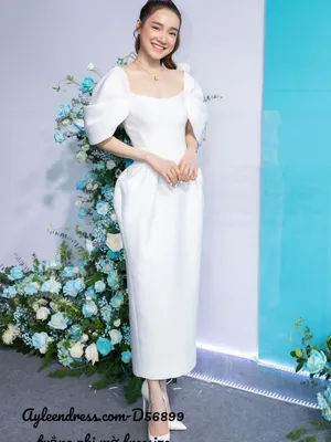Đầm ôm body kiểu hở vai tay phồng cúp xẻ ngực