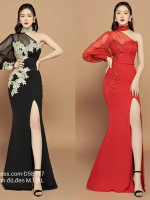 Đầm dạ hội một vai dài tay