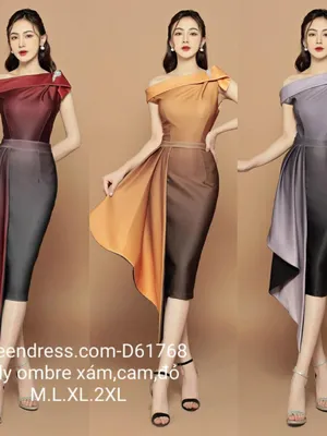 Đầm ôm body Ombre nhúng bèo lệch vai (không kèm tag vai)