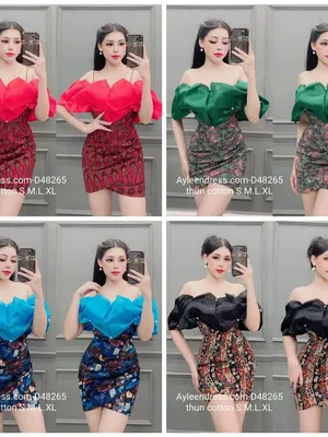 Đầm ôm body trễ vai phối bèo voan