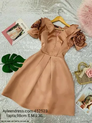 Đầm chữ A tay ngắn phồng đính hoa trên tay