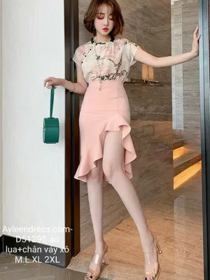 Set áo lụa chân váy đuôi cá