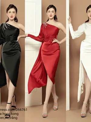Đầm ôm body lệch vai tà xéo kết kim sa