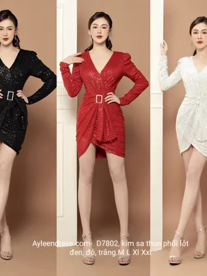Đầm body ngắn kim sa tay dài cao cấp