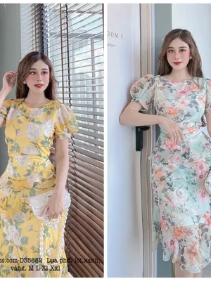 Đầm xòe họa tiết hoa lớn bèo ở eo