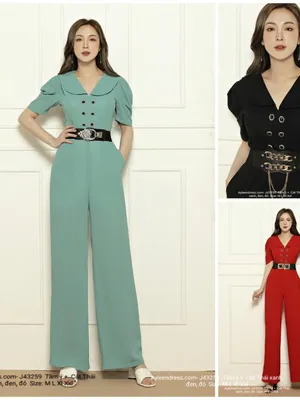 Jumpsuit cổ sen 6 nút quần ống rộng (belt bán rời)