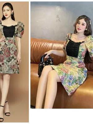 Đầm bố xoè chữ A in hoa